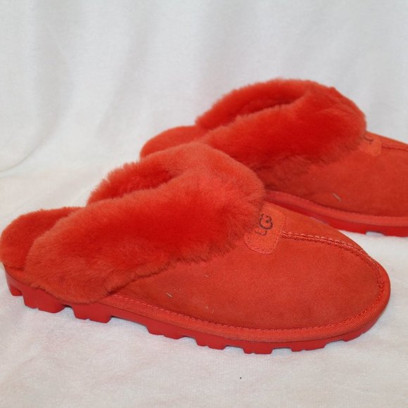 NIB UGG WOMEN'S COQUETTE SUEDE SHEARLING SLIP ON SLIPPERS‎ RED PEPPER - Picture 3 of 8